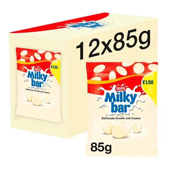 Milkybar Giant Buttons White Chocolate Sharing Bag 85g (Case of 12)  Adomoo