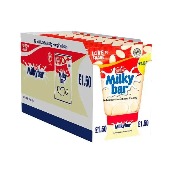 Milkybar Giant Buttons White Chocolate Sharing Bag 85g (Case of 12)  Adomoo