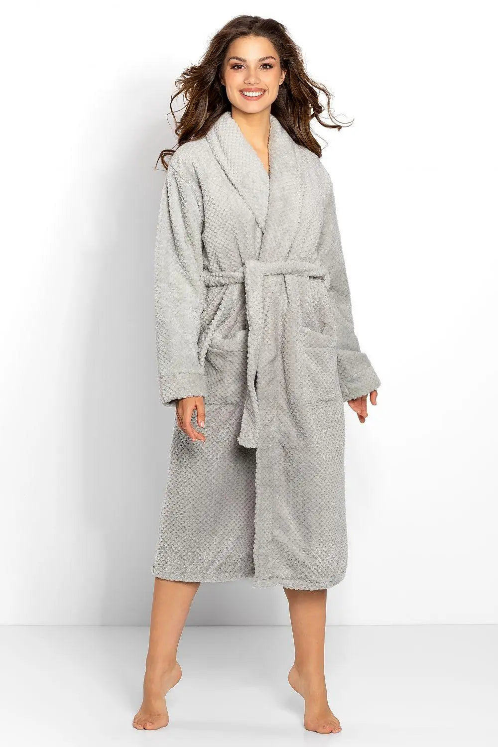 Momenti Per Me knit fabric-shawl collar womens bathrobe  Adomoo