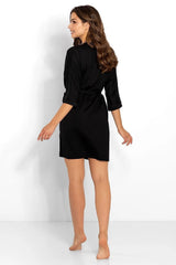 Momenti Per Me smooth fabric and lace embellishments bathrobe  Adomoo