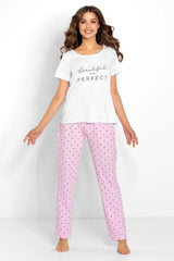 Momenti Per Me white and pink t-shirt and pants womens pajamas  Adomoo