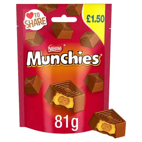 Munchies Milk Chocolate & Caramel Share Bag 81g (Case of 10)  Adomoo