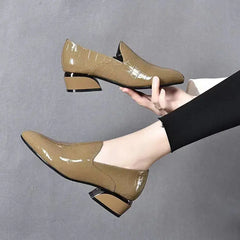 New Genuine Leather Pointed-toe Chunky Heel Shoes Women  Adomoo