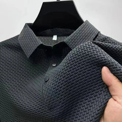 New Men’s Business Casual Short Sleeve Polo Shirt – Bone Flower Solid Color, Breathable & Comfortable Summer Top  Adomoo