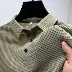New Men’s Business Casual Short Sleeve Polo Shirt – Bone Flower Solid Color, Breathable & Comfortable Summer Top  Adomoo