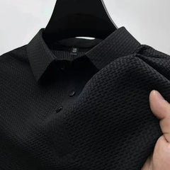 New Men’s Business Casual Short Sleeve Polo Shirt – Bone Flower Solid Color, Breathable & Comfortable Summer Top  Adomoo