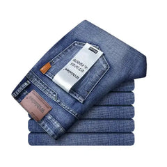 Men's Classic Business Jeans – Regular Straight Stretch Denim (Blue)  Adomoo