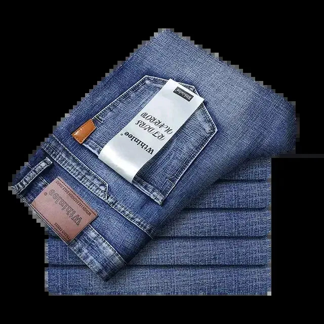 Men's Classic Business Jeans – Regular Straight Stretch Denim (Blue)  Adomoo