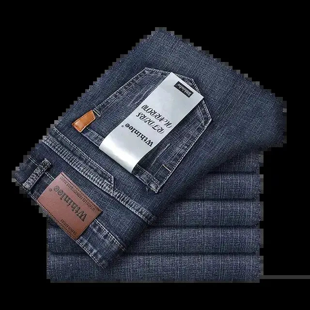 Men's Classic Business Jeans – Regular Straight Stretch Denim (Blue)  Adomoo