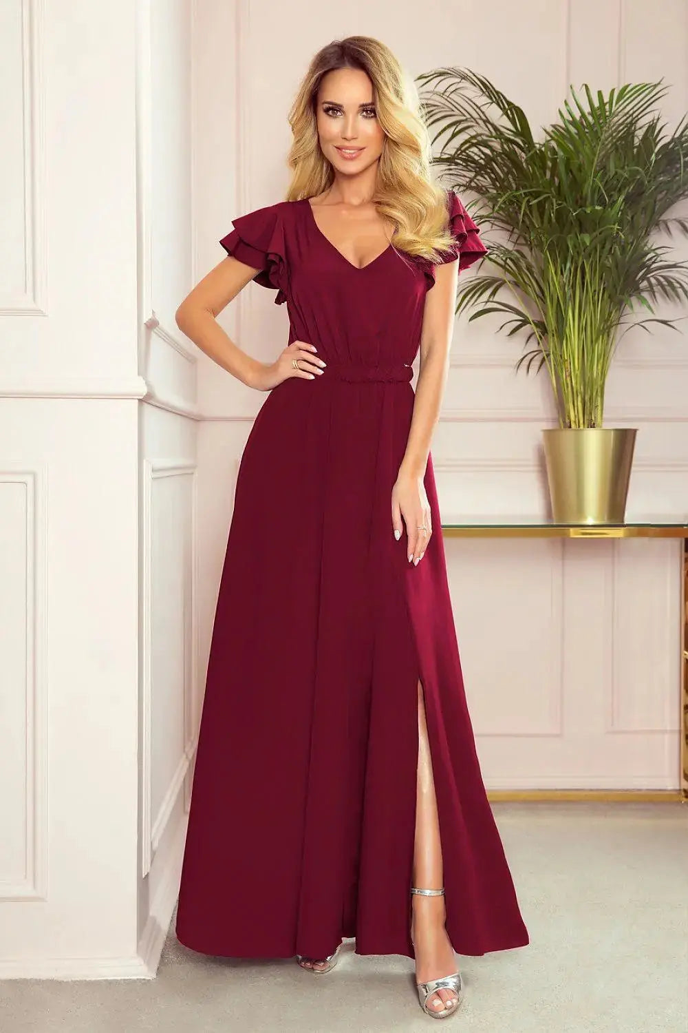 Numoco maroon color cocktail dress  Adomoo