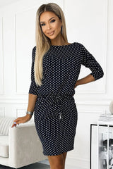 Numoco sports daydress with binding, pockets, boat neckline and 3/4 sleeves  Adomoo