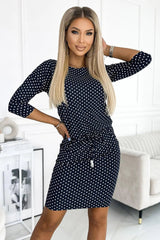 Numoco sports daydress with binding, pockets, boat neckline and 3/4 sleeves  Adomoo