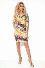 Numoco sporty daydress with 3/4 sleeves and pockets, made of fabric in a colorful leopard pattern  Adomoo