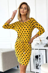 Numoco sporty dress with front tie, pockets and 3/4 sleeves  Adomoo