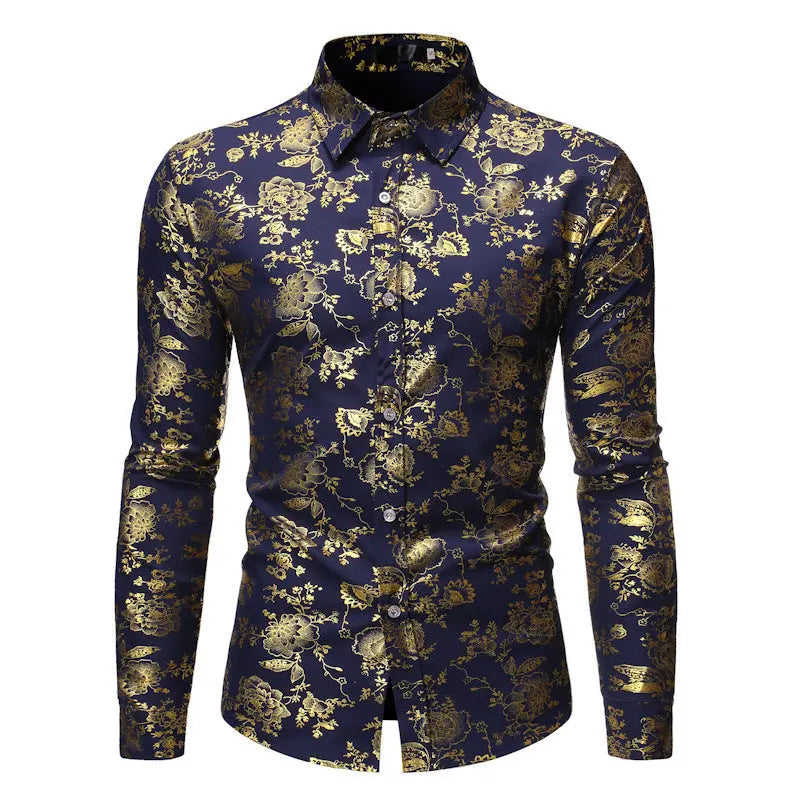 Men's Metal Bronzing Printed Lapel Shirt  Adomoo
