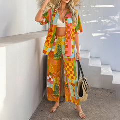 Holiday PO'MY Shia Geometric Contrast Color Cardigan Suit  Adomoo