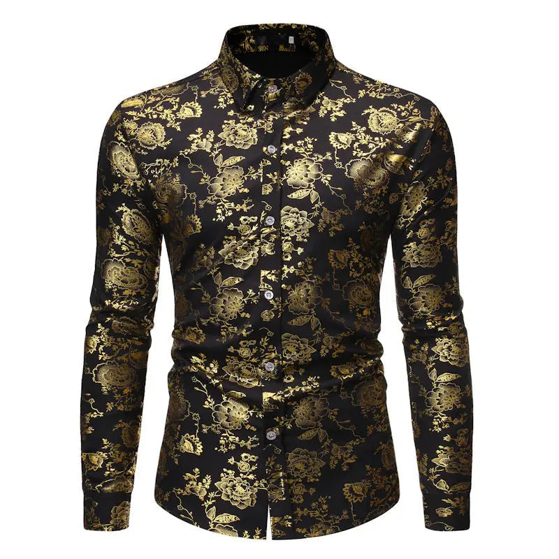 Men's Metal Bronzing Printed Lapel Shirt  Adomoo