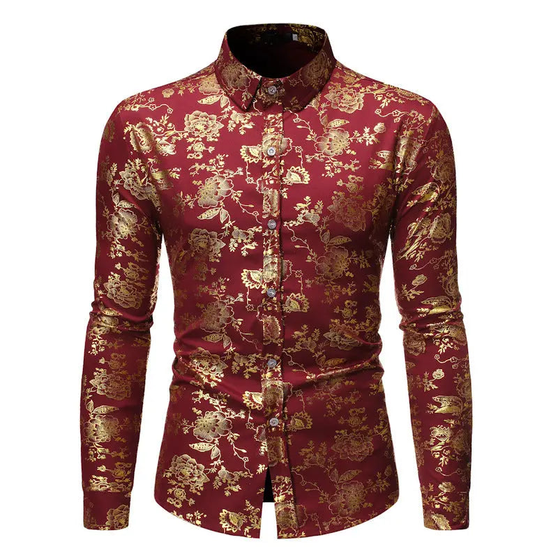 Men's Metal Bronzing Printed Lapel Shirt  Adomoo