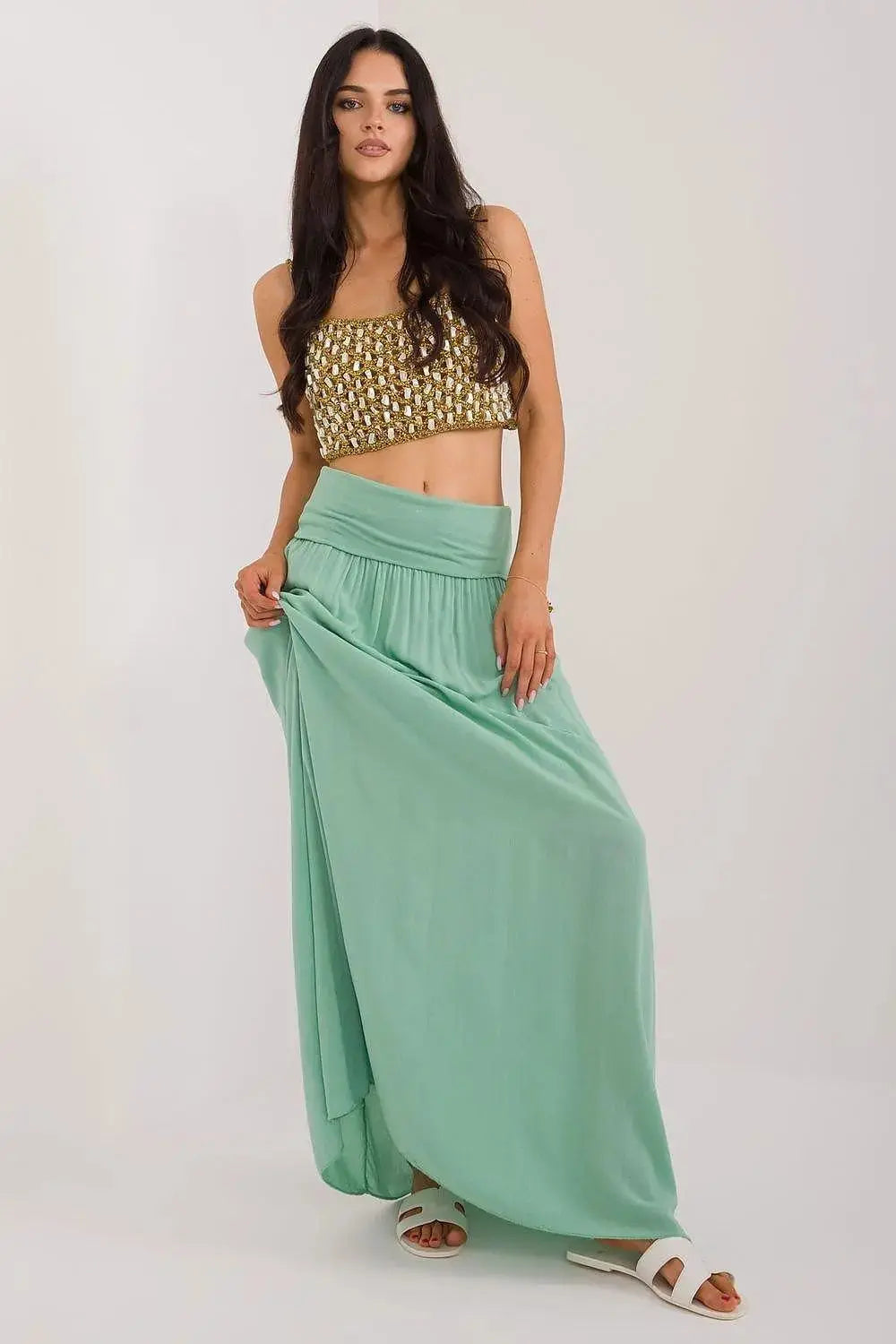 Och Bella smooth, solid material casual maxi skirt  Adomoo