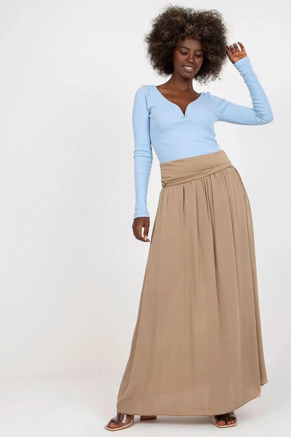 Och Bella smooth, solid material casual maxi skirt  Adomoo