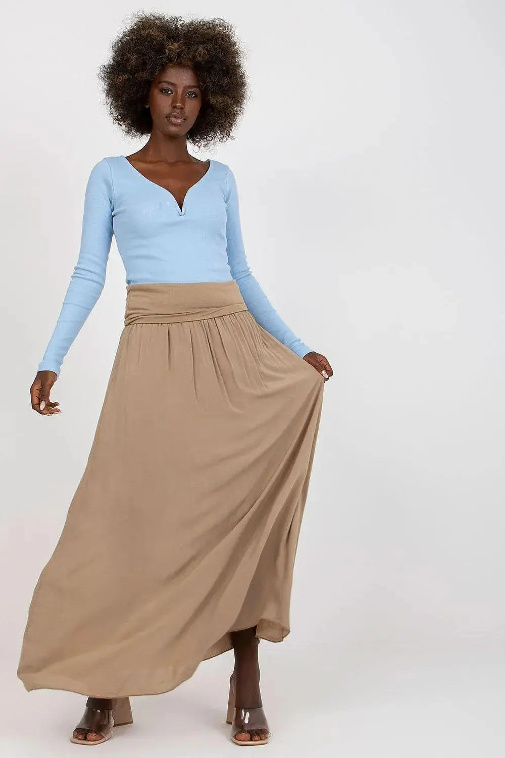 Och Bella smooth, solid material casual maxi skirt  Adomoo
