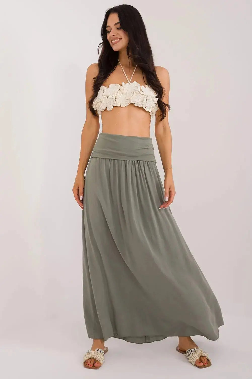 Och Bella smooth, solid material casual maxi skirt  Adomoo