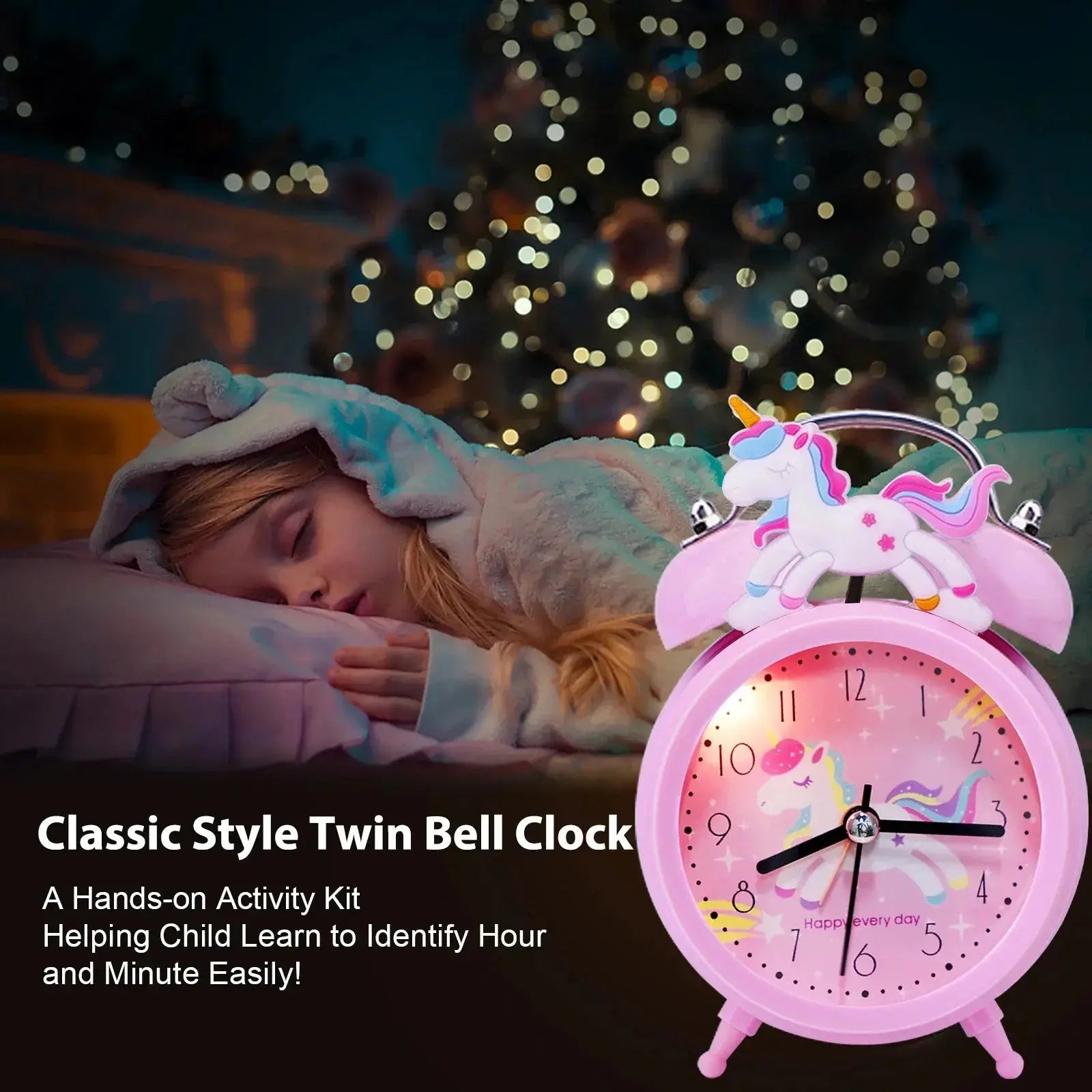 Pink Unicorn Childrens Alarm Clock Cartoon Desktop for Kids Bedroom Home Decor Alarm Clock Bedside Table Child alarm Gifts Clock  Adomoo