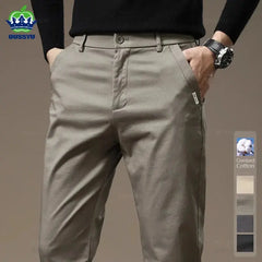Premium Combed Cotton Men's Chinos | Business Casual Straight Fit Pants | Solid Color Gray Trousers  Adomoo