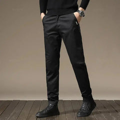 Premium Combed Cotton Men's Chinos | Business Casual Straight Fit Pants | Solid Color Gray Trousers  Adomoo