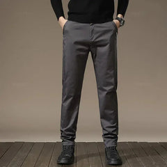 Premium Combed Cotton Men's Chinos | Business Casual Straight Fit Pants | Solid Color Gray Trousers  Adomoo