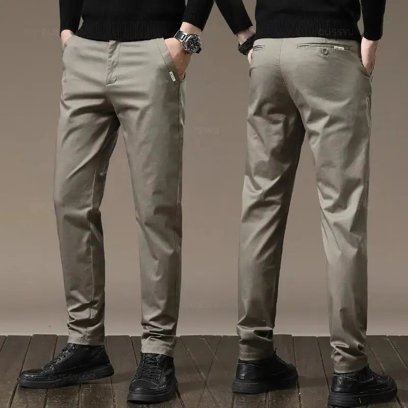 Premium Combed Cotton Men's Chinos | Business Casual Straight Fit Pants | Solid Color Gray Trousers  Adomoo