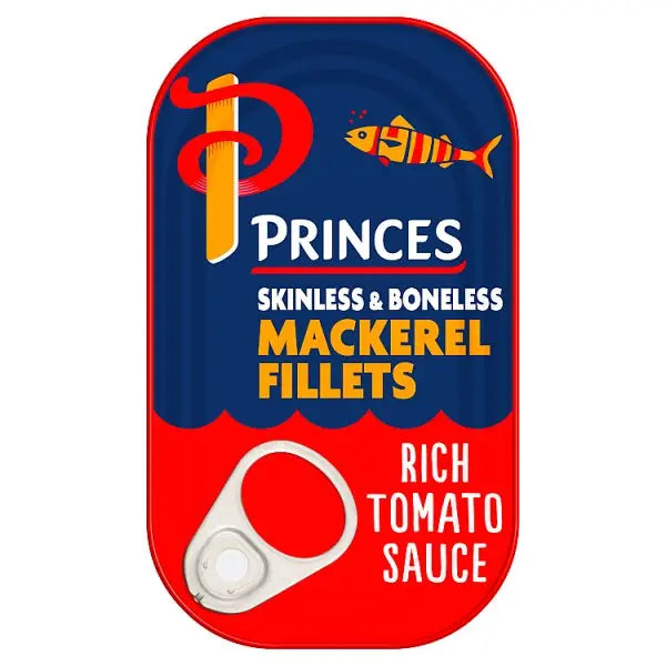 Princes Skinless & Boneless Mackerel Fillets Rich Tomato Sauce 125g (Case of 10)  Adomoo