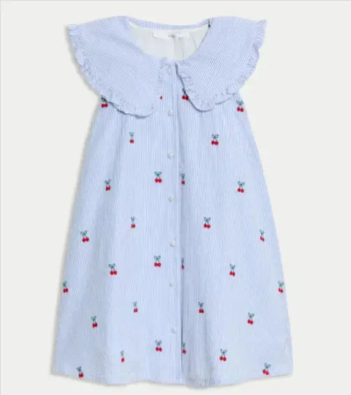 Pure Cotton Cherry Embroidered Dress (2-8 Yrs)  Adomoo