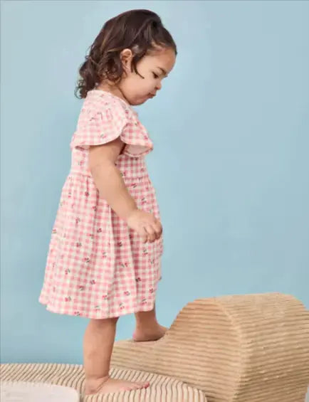 Pure Cotton Cherry Flutter Sleeve Dress (6 Mths-7 Yrs)  Adomoo