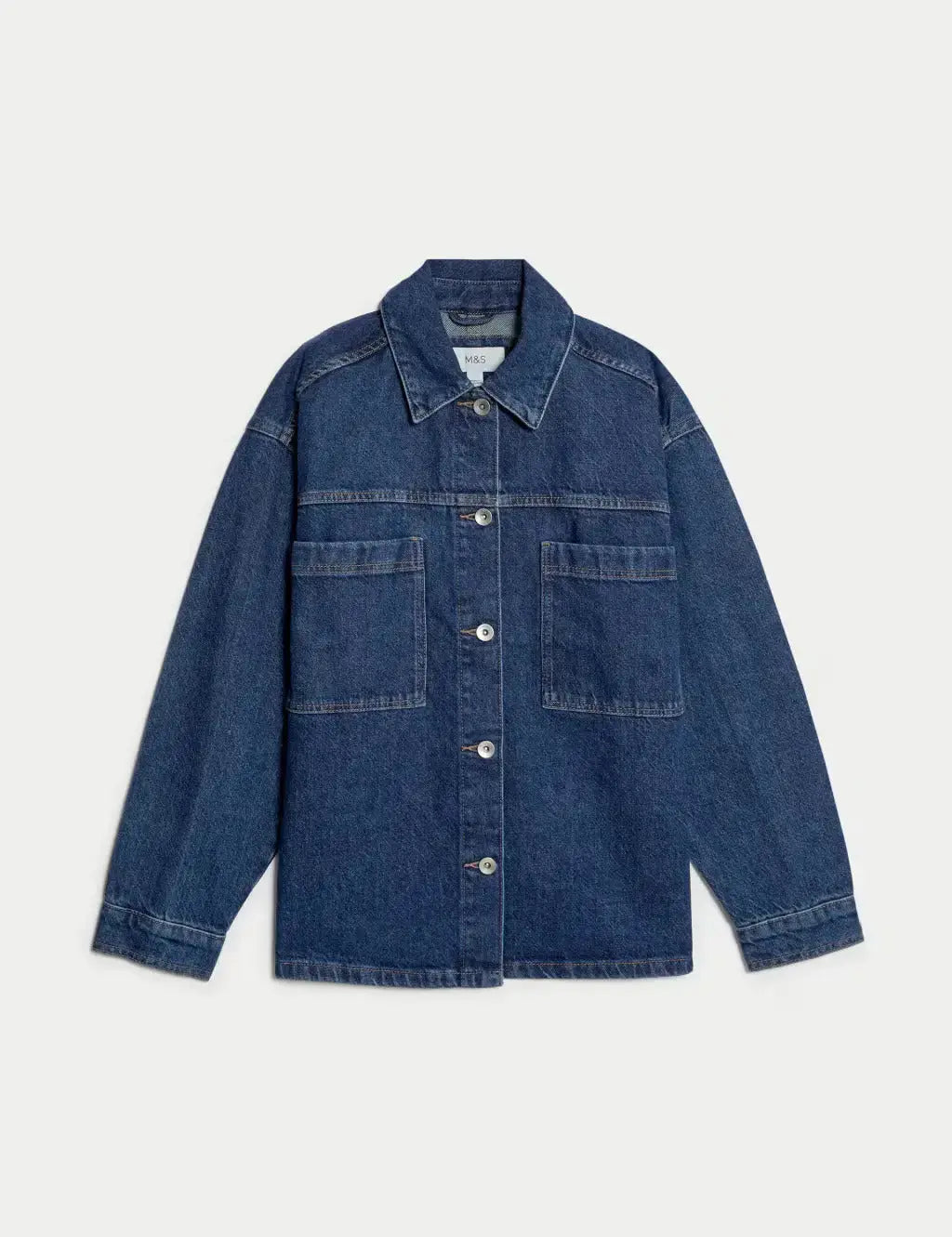 Pure Cotton Denim Relaxed Shacket  Adomoo