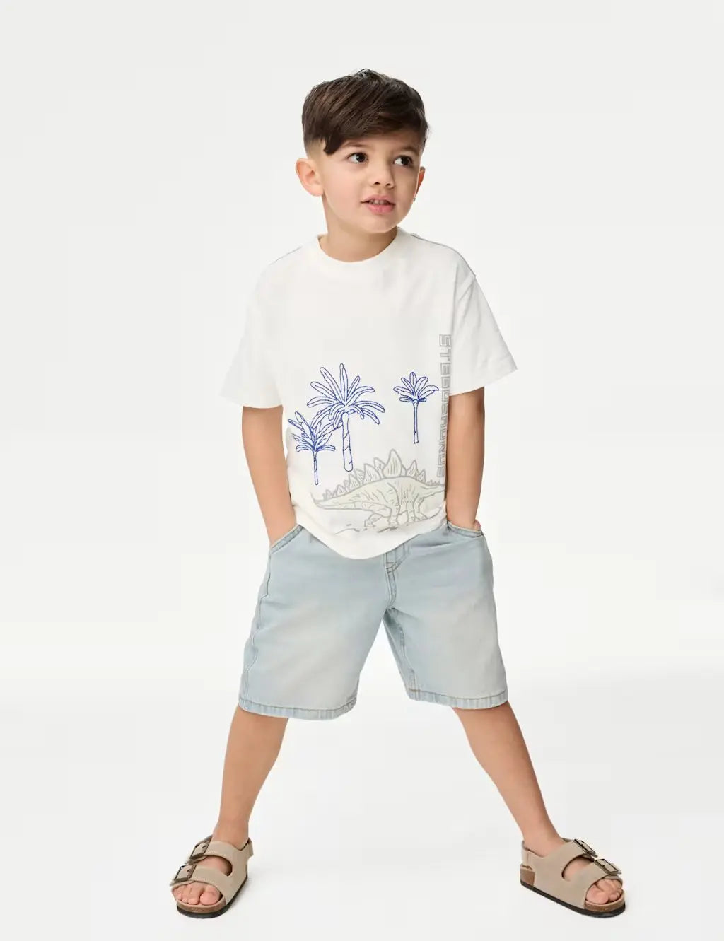 M&S Pure Cotton Dinosaur Scene T-Shirt (2-8 Yrs)  Adomoo