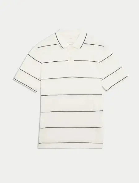Pure Cotton Pique Striped Polo Shirt  Adomoo