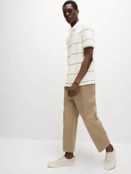 Pure Cotton Pique Striped Polo Shirt  Adomoo