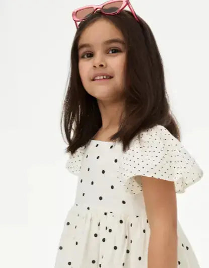 Pure Cotton Polka Dot Dress (2-8 Yrs)  Adomoo