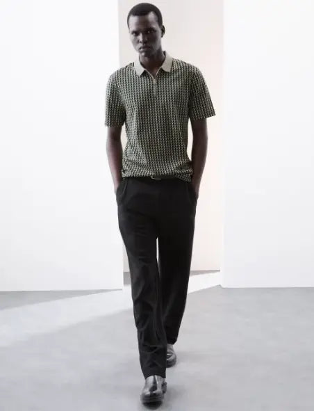 Pure Supima Cotton Geometric Polo Shirt  Adomoo