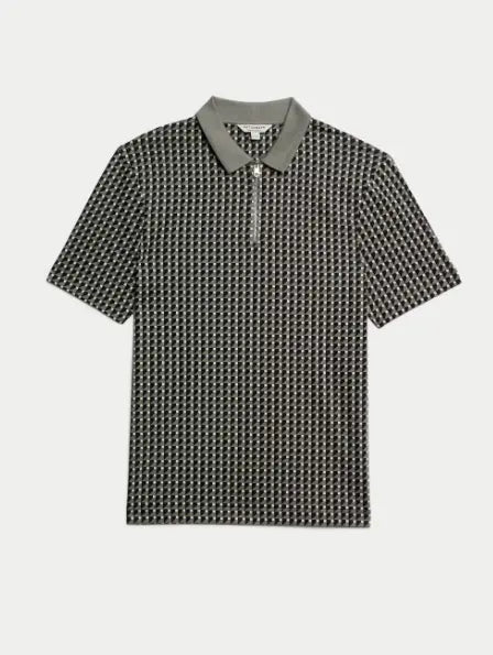 Pure Supima Cotton Geometric Polo Shirt  Adomoo