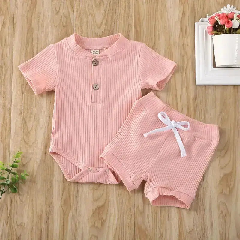 Pydcoco US Stock 0-24M 2PCS Kid Baby Clothes Set Short Sleeve Bodysuit Shorts Outfits Summer Set  Adomoo