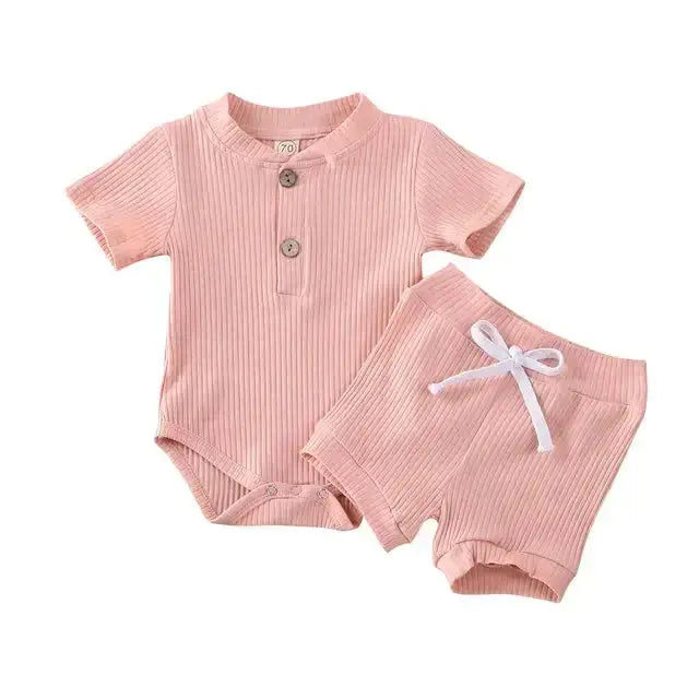 Pydcoco US Stock 0-24M 2PCS Kid Baby Clothes Set Short Sleeve Bodysuit Shorts Outfits Summer Set  Adomoo