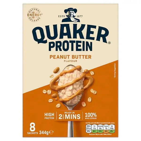 Quaker High in Protein Peanut Butter Porridge Sachets 8x43g (Case of 6)  Adomoo