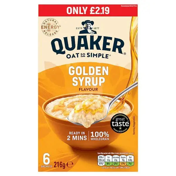 Quaker Oat So Simple Golden Syrup Porridge Sachets RRP (Case of 8)  Adomoo