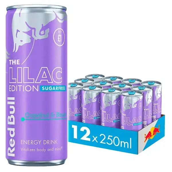 Red Bull Energy Drink Sugar Free Lilac Edition Grapefruit & Blossom 250ml x 12 (Case of 12)  Adomoo
