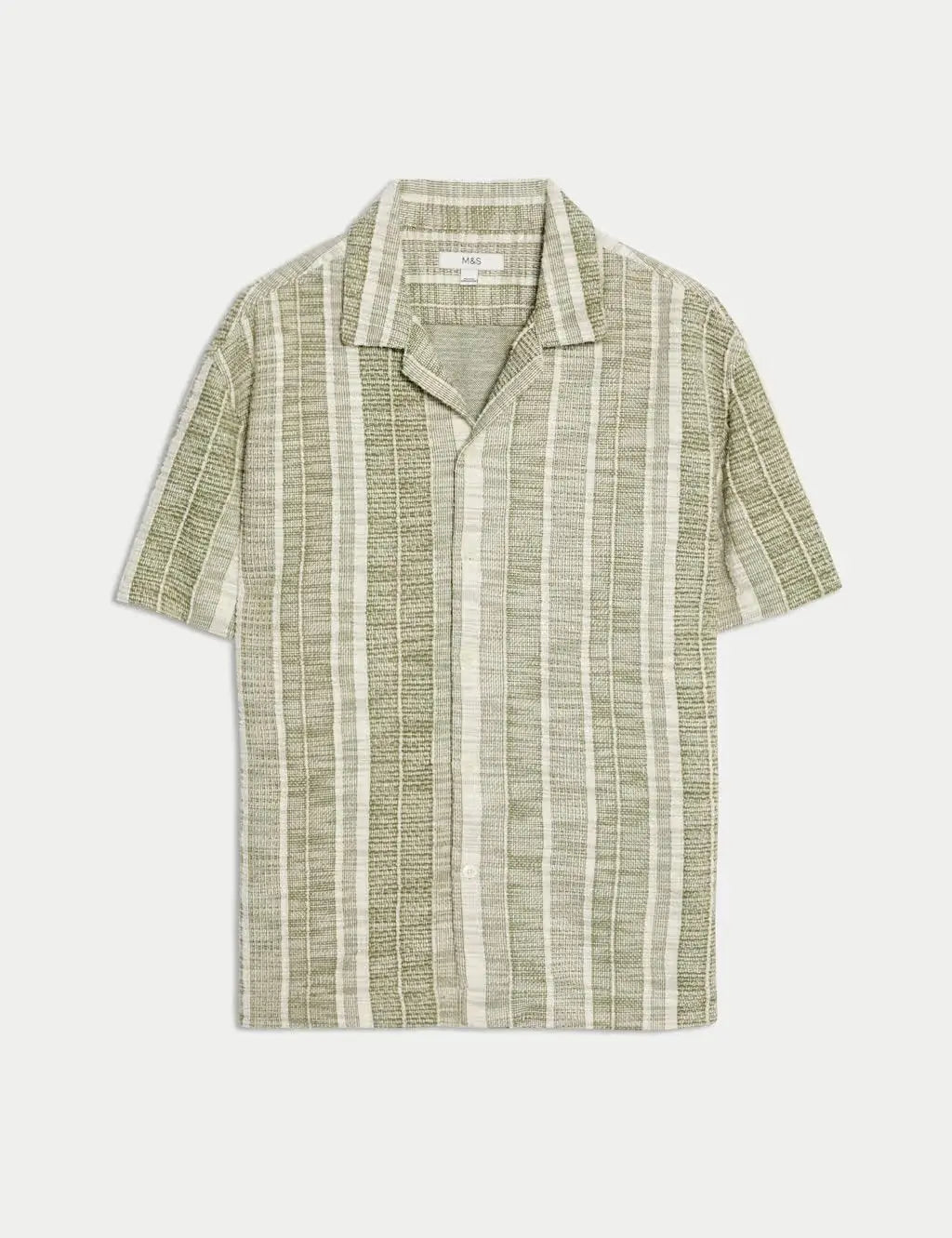 M&S Regular Fit Easy Iron Cotton Blend Striped Shirt  Adomoo