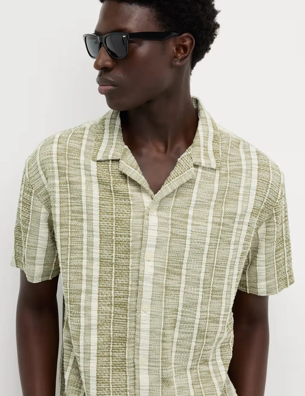 M&S Regular Fit Easy Iron Cotton Blend Striped Shirt  Adomoo