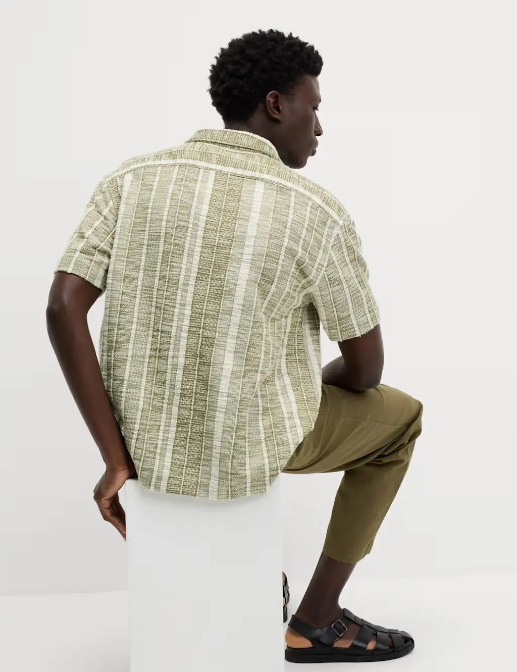 M&S Regular Fit Easy Iron Cotton Blend Striped Shirt  Adomoo