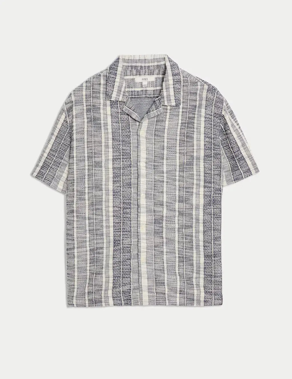 M&S Regular Fit Easy Iron Cotton Blend Striped Shirt  Adomoo